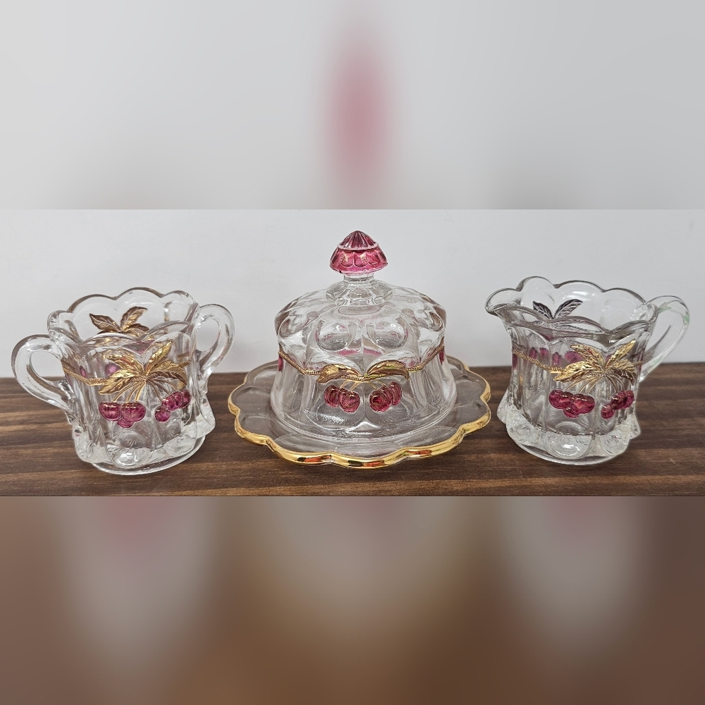 Vintage Mosser Northwood Cherry And Cable Mini Children's Glass Tea Partial Set